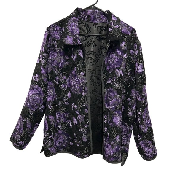 Reversible Black & Purple Floral Jacket Womens - Picture 4 of 9
